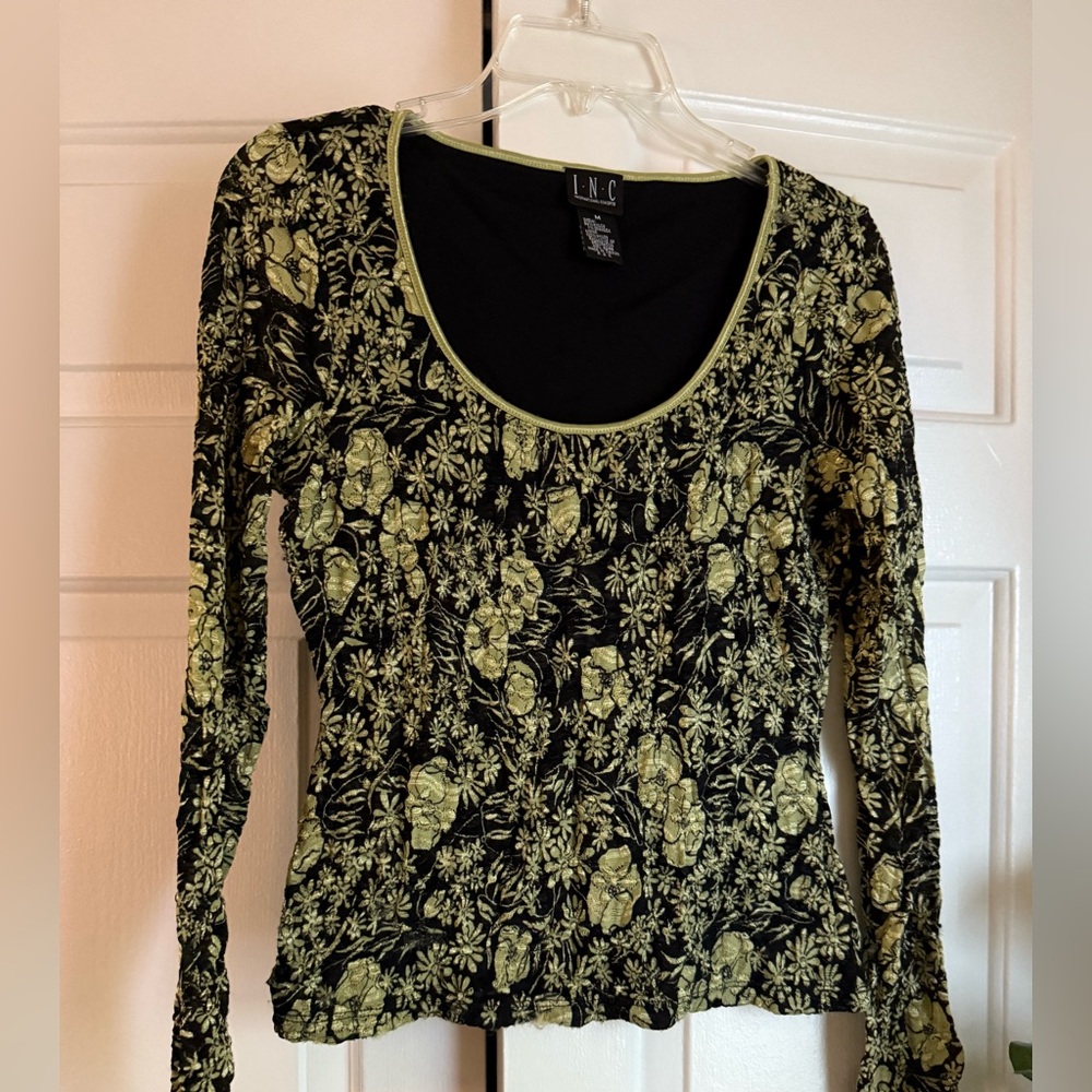I.N.C. Y2K Floral Sheer Fitted Long Sleeve sz M Fairy Grunge Whimsygoth